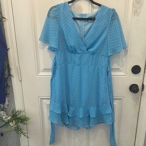 B Darlin Sky Blue Patterned Dress